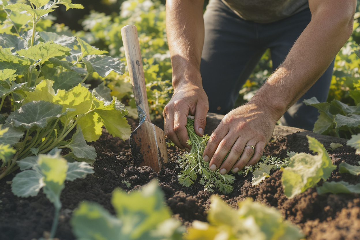 Personne jardinant dans un environnement naturel