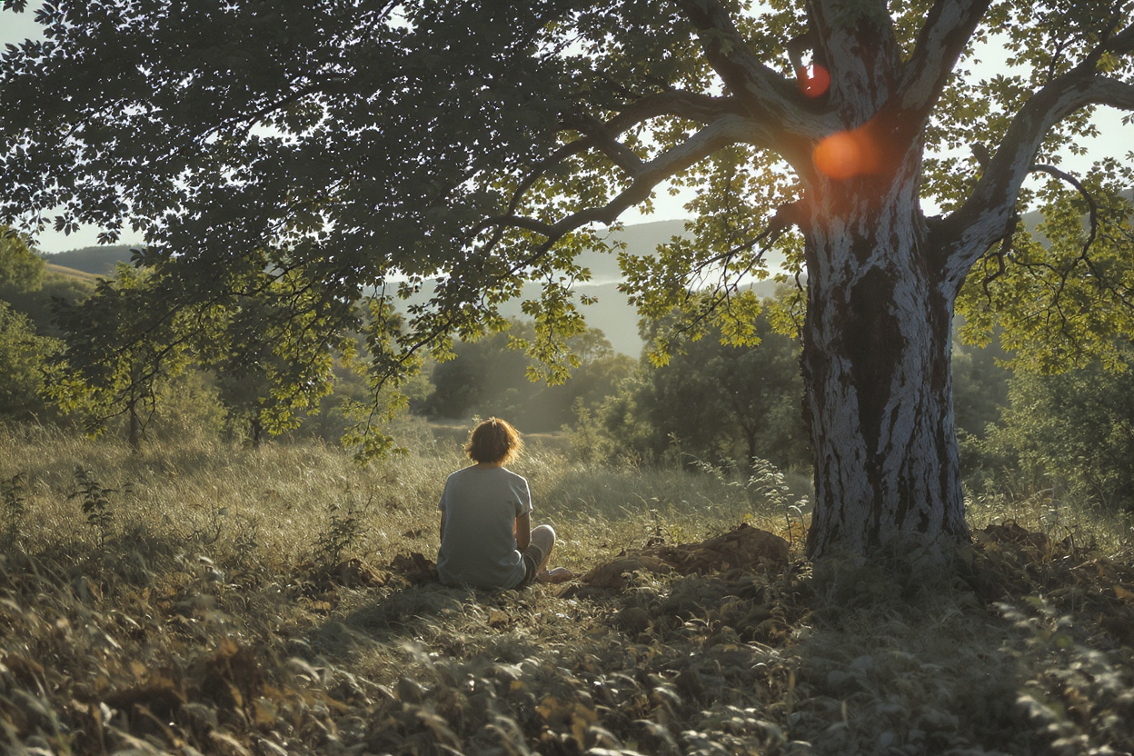 Personne en contact avec un arbre dans une forêt